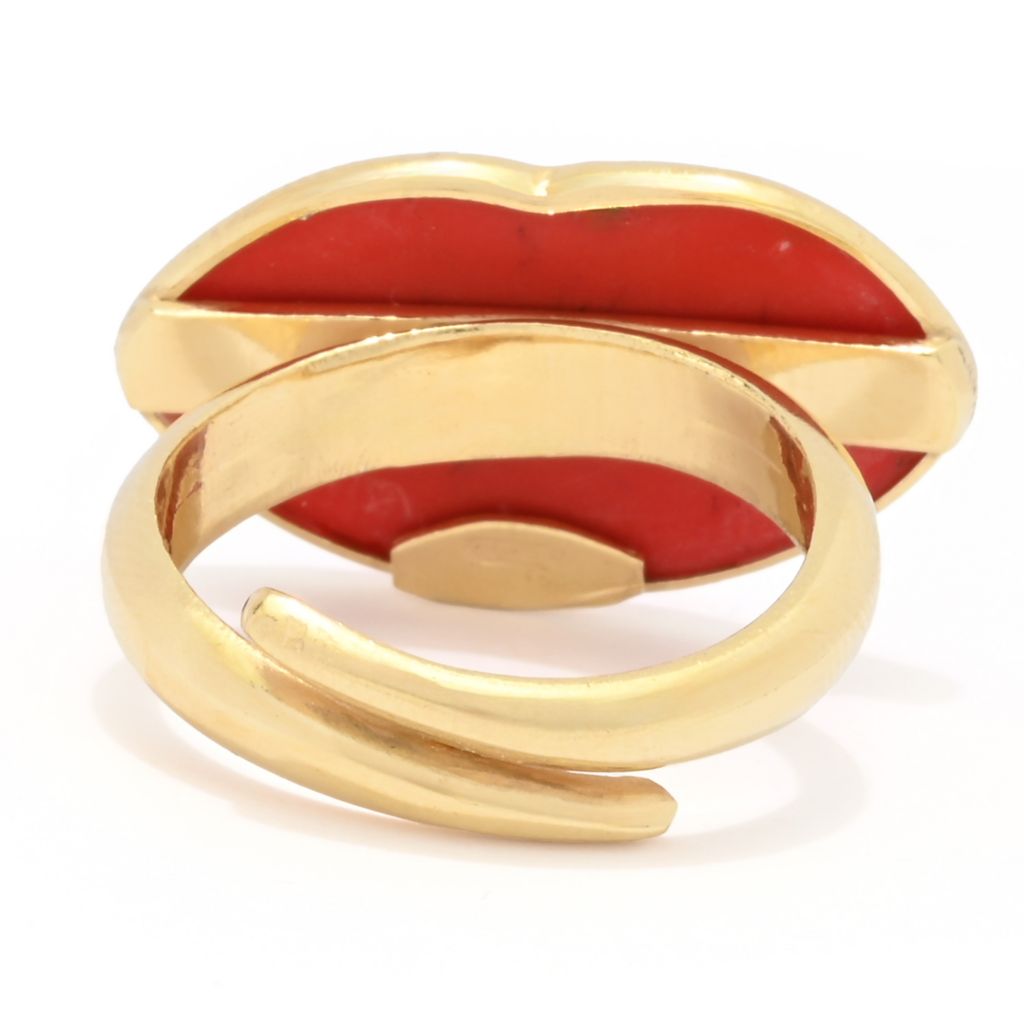 Bello Italiano 18K Gold Plated "Rossetto" Red Coral Lips Ring by Steals