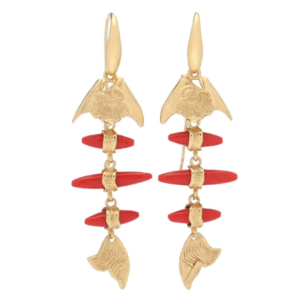 Bello Italiano 18K Gold Plated Coral Fish 2.5" Drop Earrings by Steals