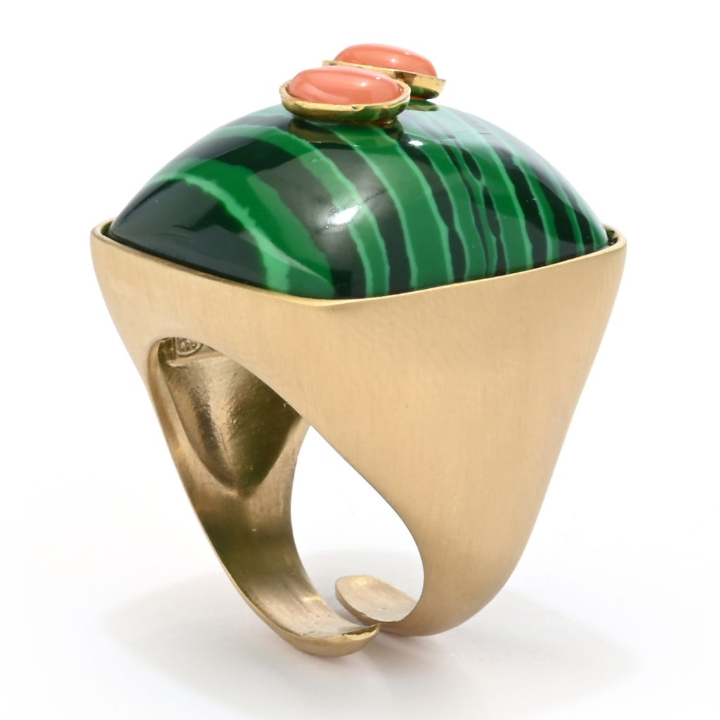 Bello Italiano 18K Gold Plated 23mm Malachite & Rose Coral Statement Ring by Steals