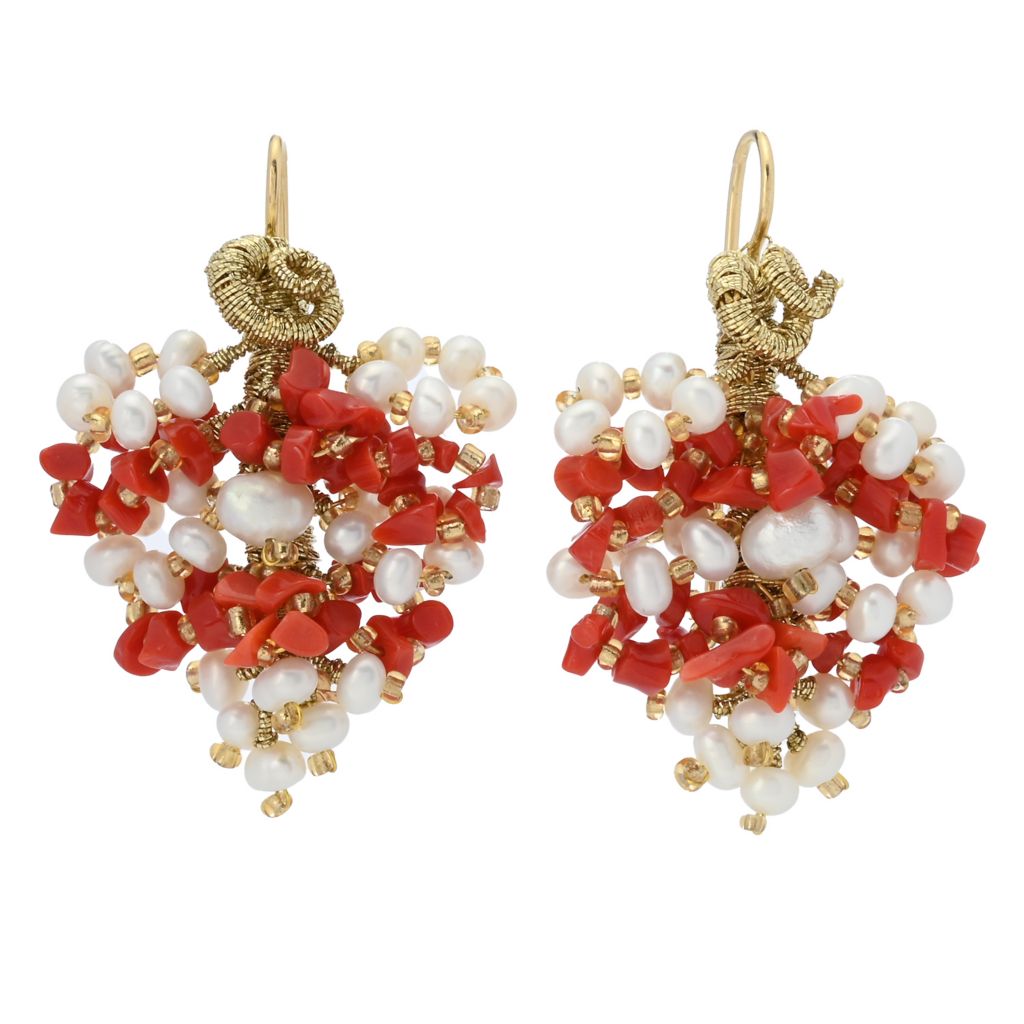 Gaetano Vitiello "Uncinetto" Gemstone Chip & Cultured Pearl Drop Earrings by Steals