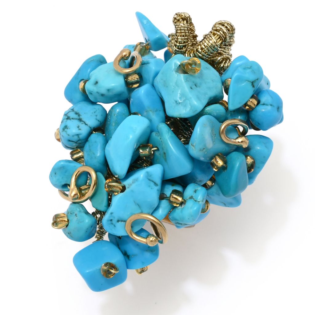 Gaetano Vitiello 18K Gold Plated "Uncinetto" Turquoise Chip Cluster Ring by Steals