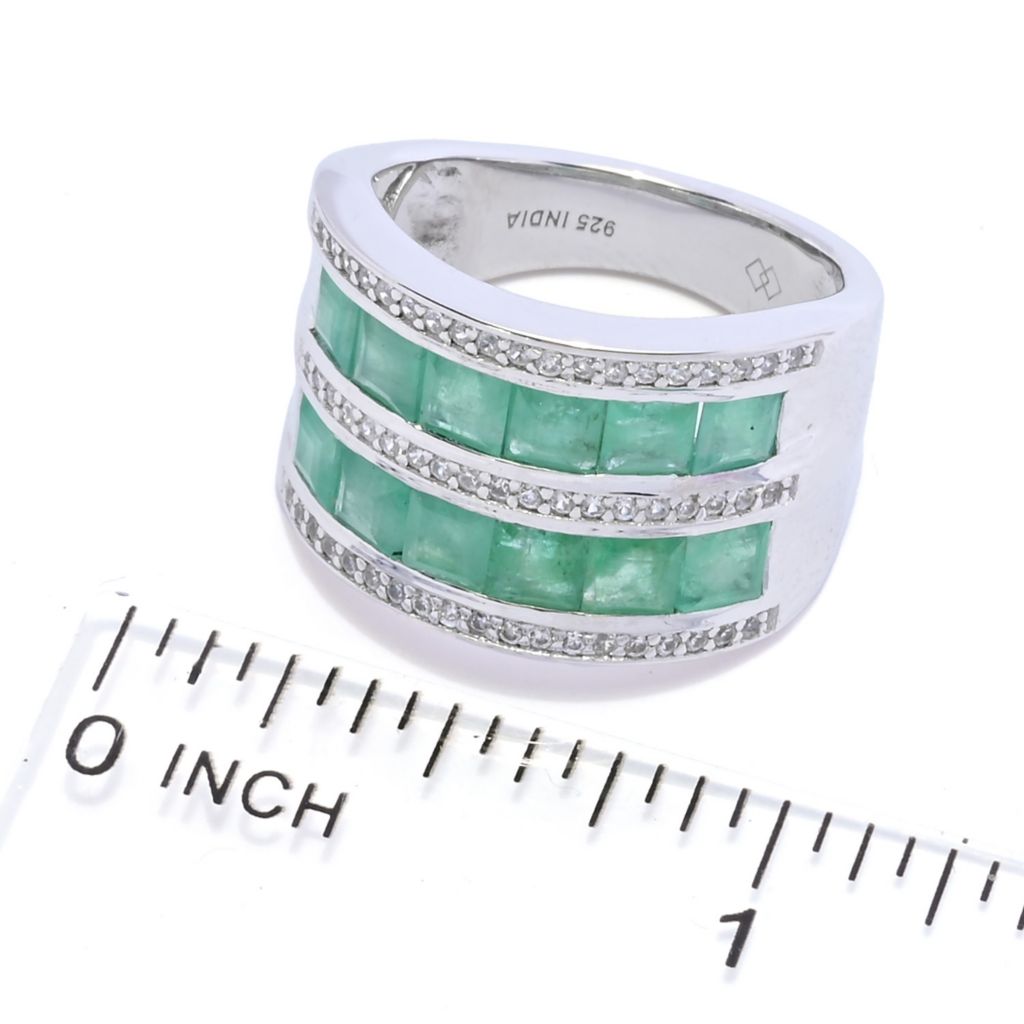 Gem Treasures Sterling Silver 3.93ctw Brazilian Emerald & Zircon Ring by Steals