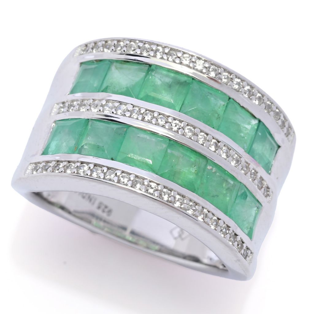 Gem Treasures Sterling Silver 3.93ctw Brazilian Emerald & Zircon Ring by Steals