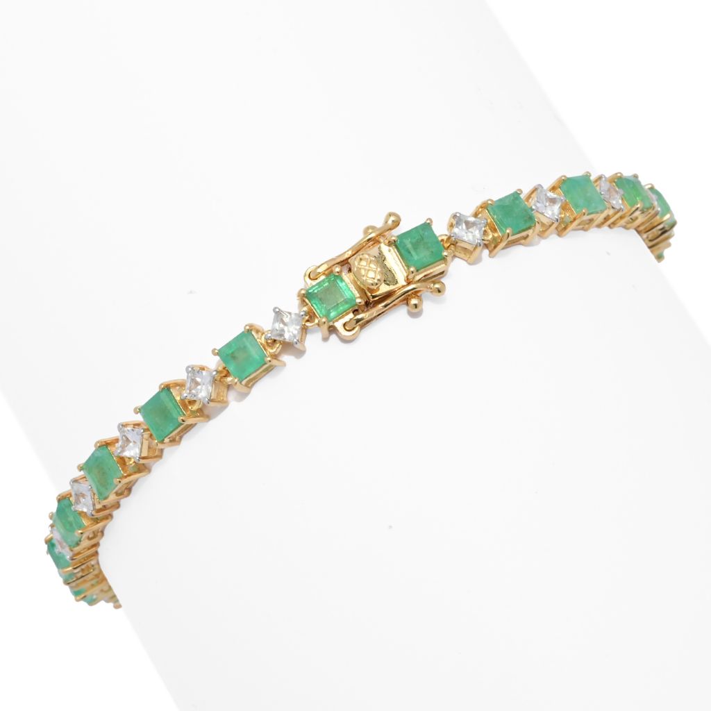 Gem Treasures 18K Vermeil 8.47ctw Brazilian Emerald & Zircon Bracelet by Steals