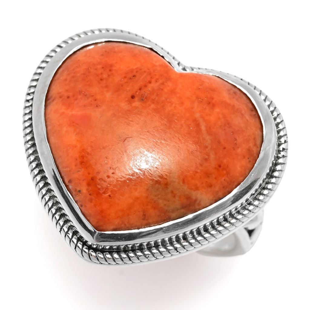 Artisan Silver by Samuel B. 18x16mm Heart Shape Apple Coral Ring by Steals