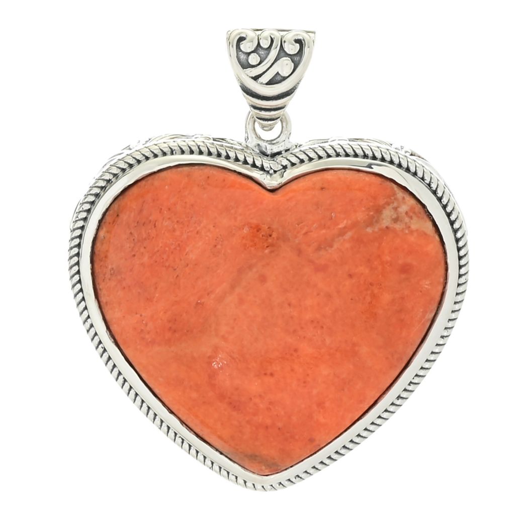 Artisan Silver by Samuel B. 25x22mm Heart Shape Apple Coral Pendant by Steals
