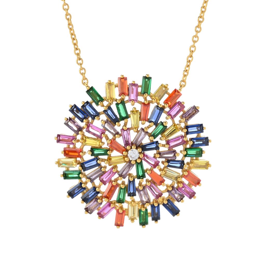 "Color Crush" Gold or Platinum Plated Simulated Gemstone Pendant w/ Chain by Steals