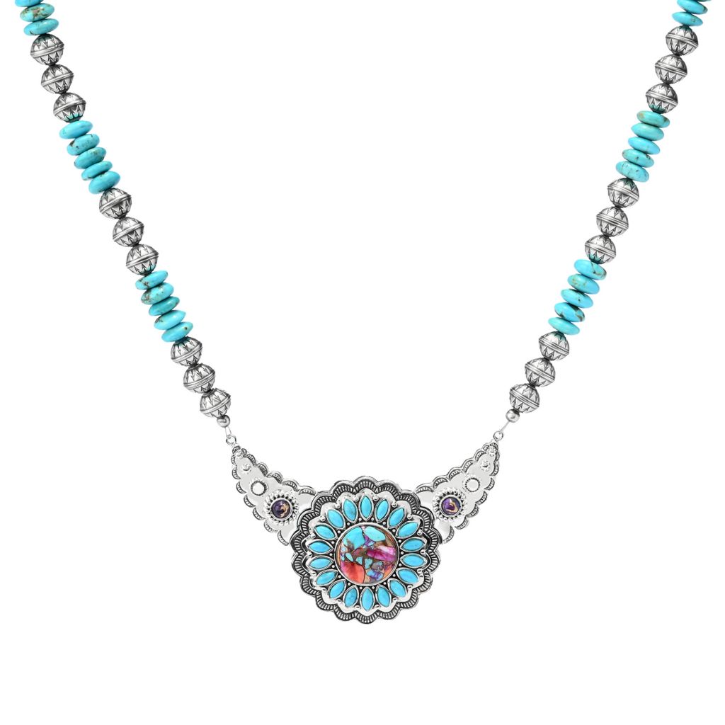 Southwest Elements "Statements" Kingman Turquoise & Navajo Pearl Concho Necklace by Steals