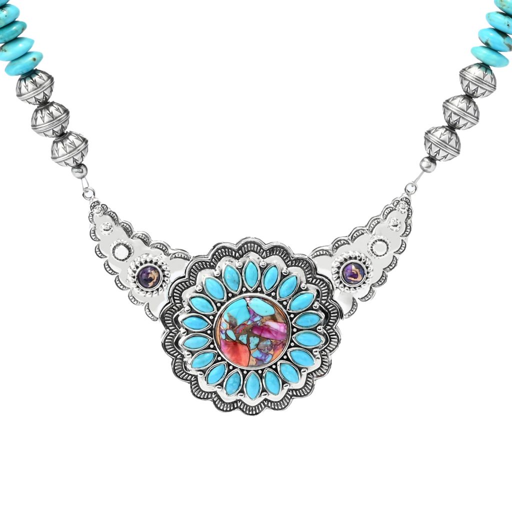 Southwest Elements "Statements" Kingman Turquoise & Navajo Pearl Concho Necklace by Steals
