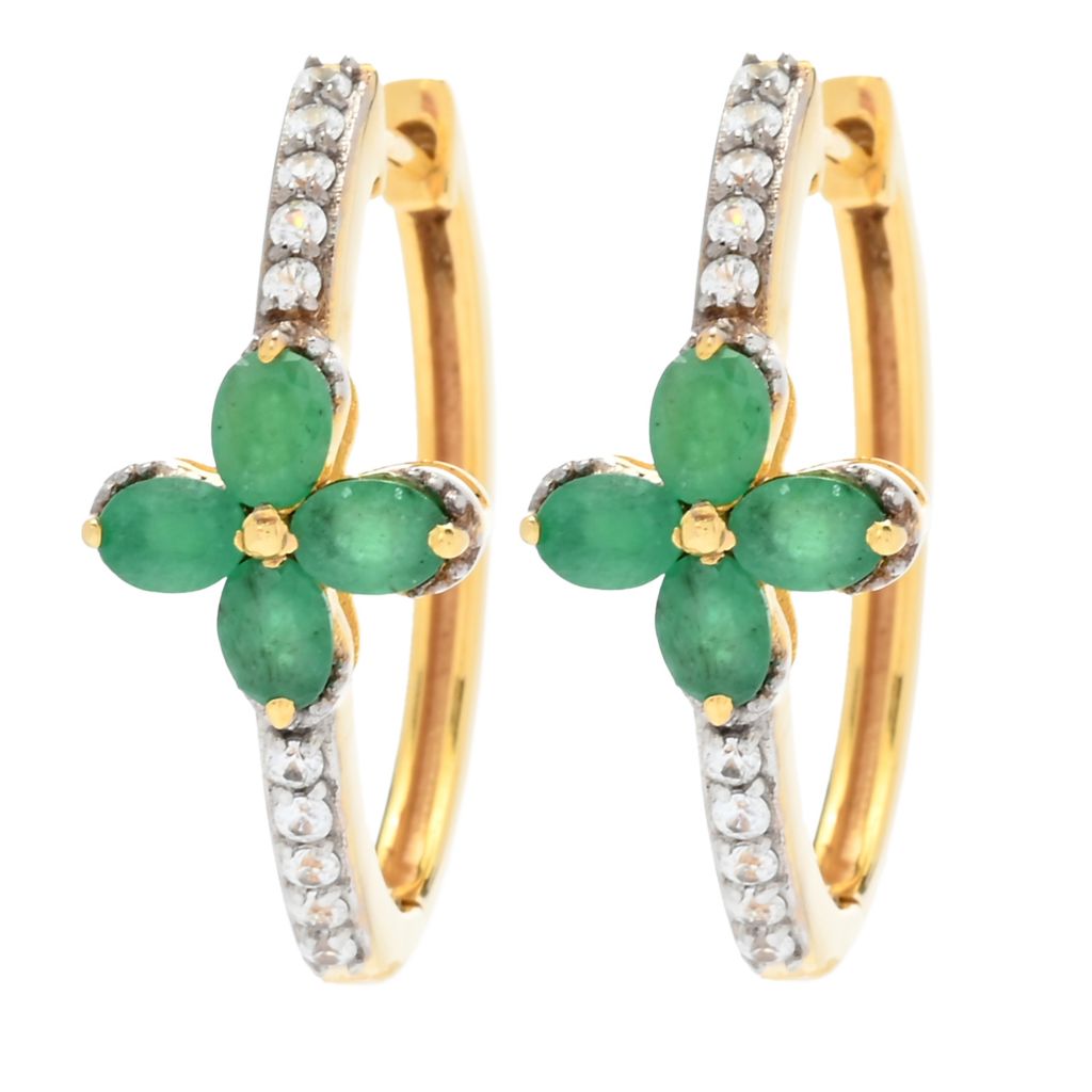 Cocci Collection 1.74ctw Sakota Emerald & Zircon Flower Cluster Hoop Earrings by Steals