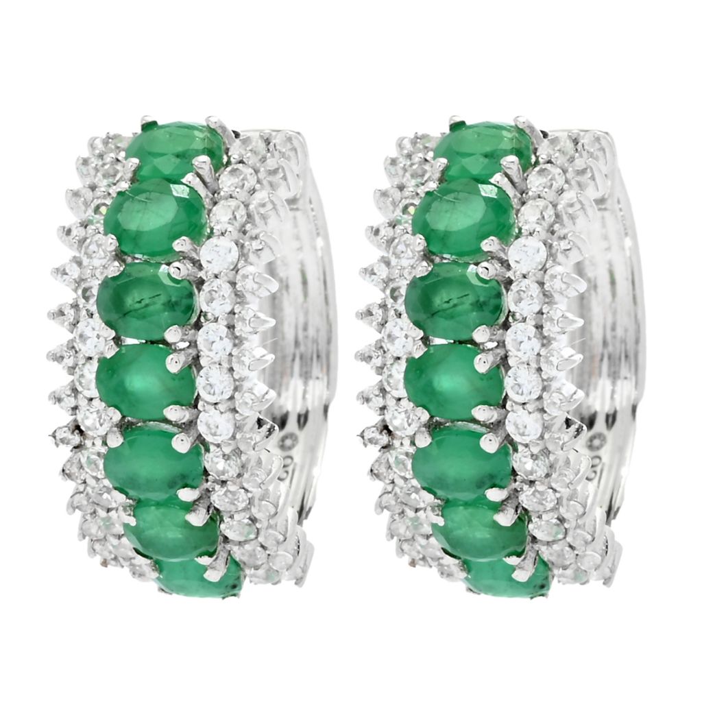 Cocci Collection 3.30ctw Brazilian Sakota Emerald & Zircon Hoop Earrings by Steals