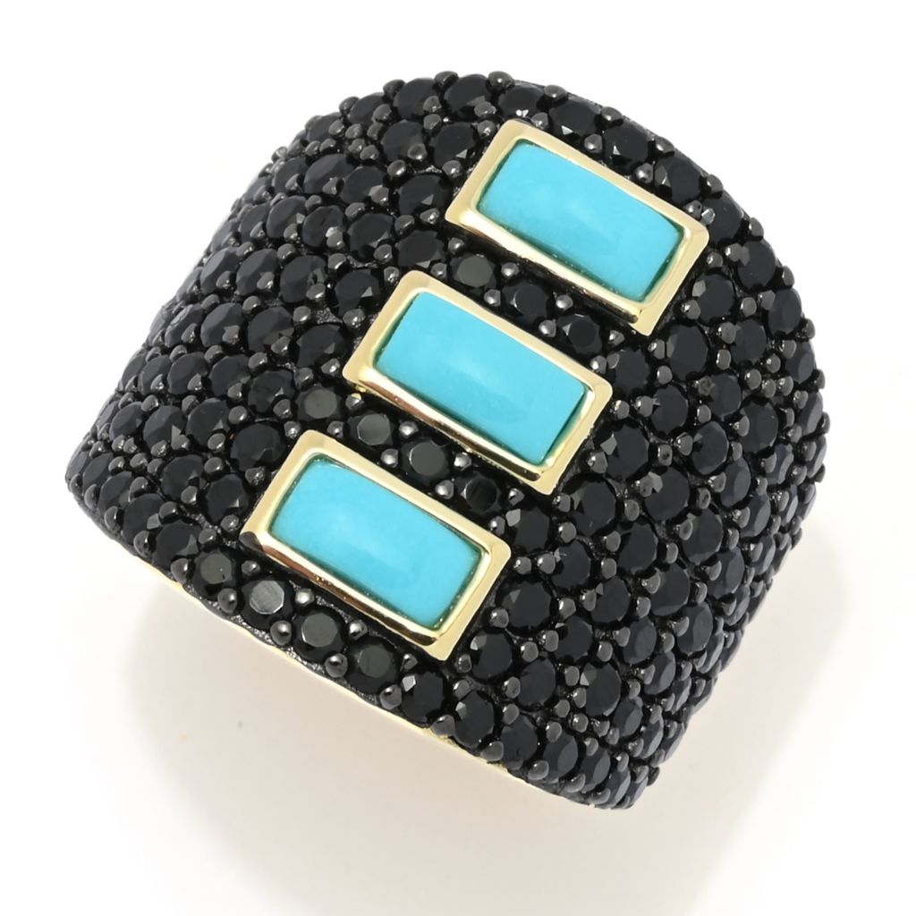 18K Gold Plated Sleeping Beauty Turquoise & Black Spinel Ring by Steals