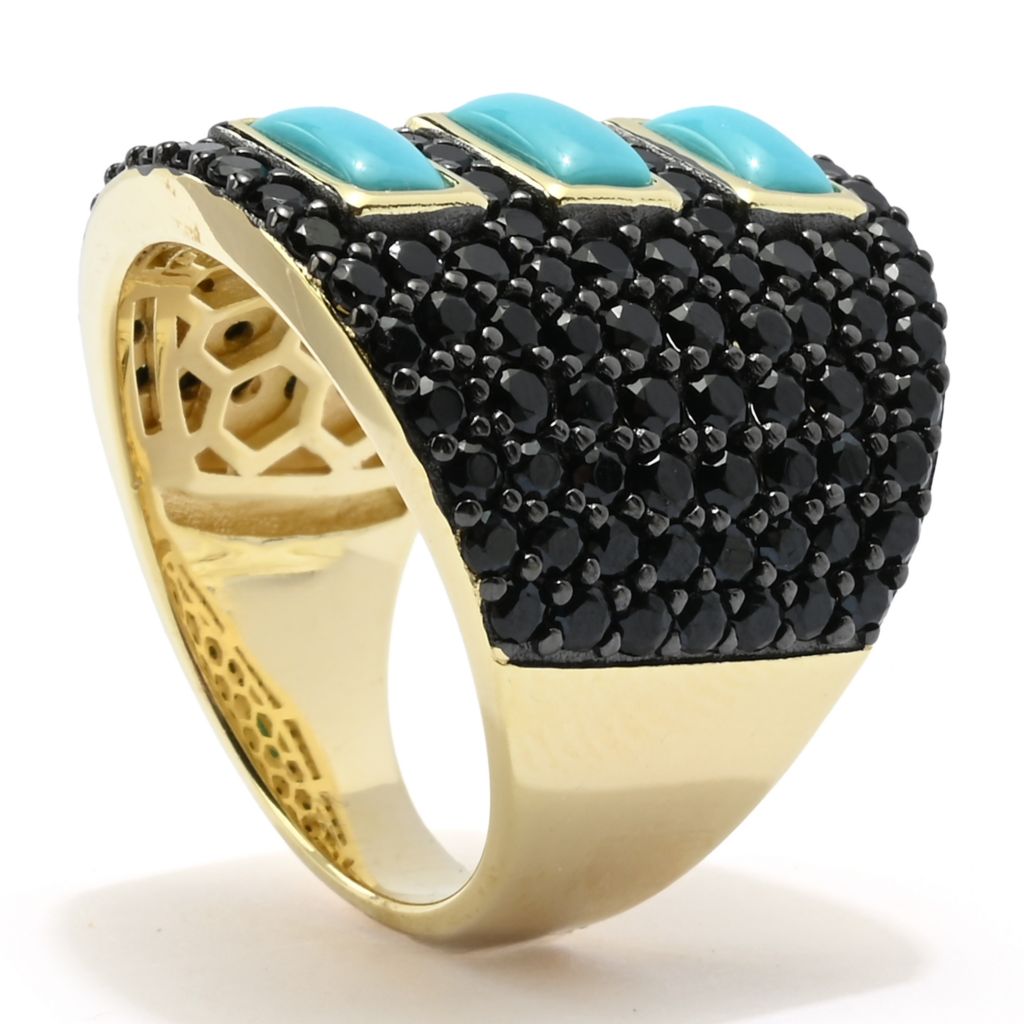 18K Gold Plated Sleeping Beauty Turquoise & Black Spinel Ring by Steals