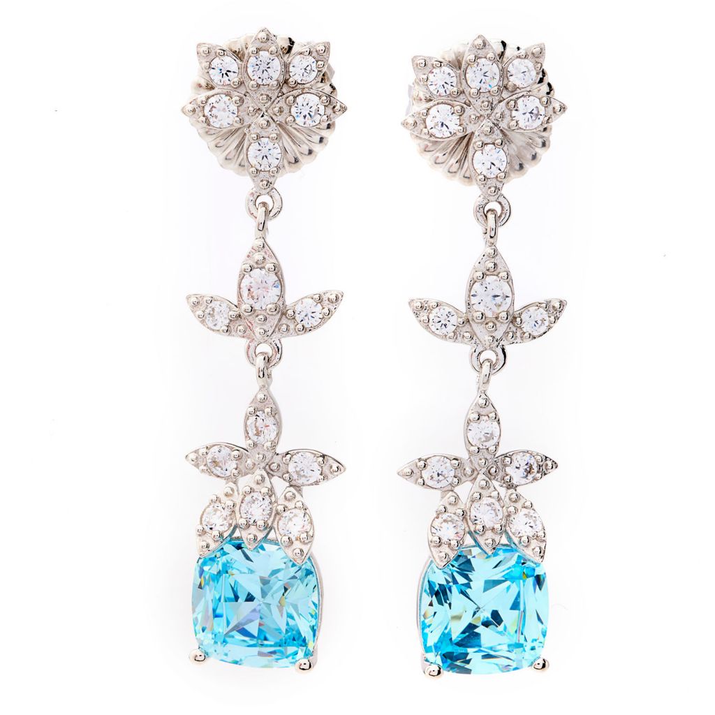 Brilliante Platinum Plated 4.88 DEW Simulated Aquamarine & Diamond Earrings by Steals