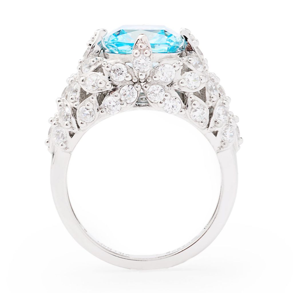Brilliante Platinum Plated 4.32 DEW Simulated Aquamarine & Diamond Ring by Steals