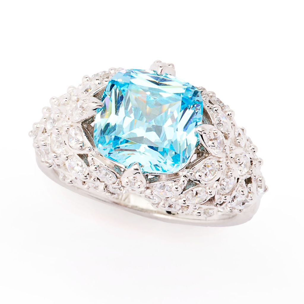 Brilliante Platinum Plated 4.32 DEW Simulated Aquamarine & Diamond Ring by Steals