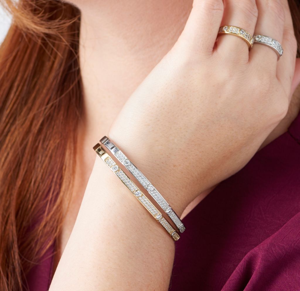 Brilliante Choice of Plating Simulated Diamond Station Bangle Bracelet by Steals
