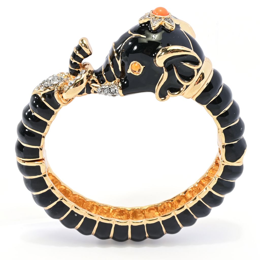Kenneth Jay Lane 22K Gold Plated Enamel & Simulated Topaz Elephant Bangle Bracelet by Steals
