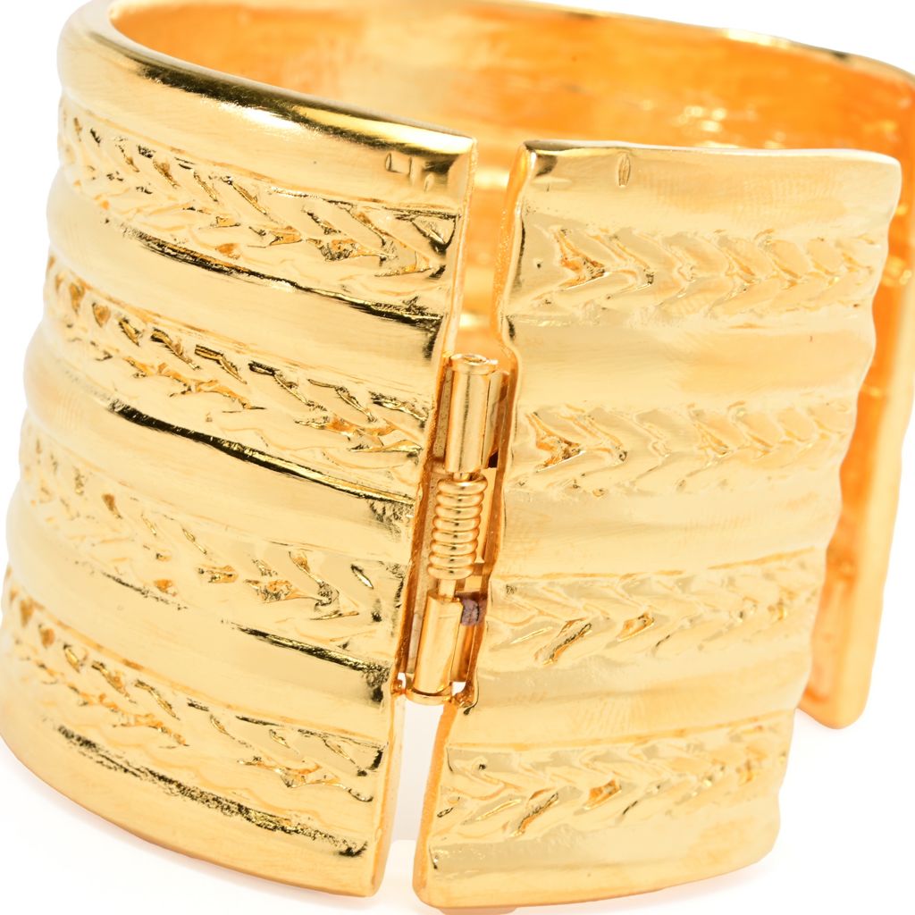 Kenneth Jay Lane 18K Gold Plated 9-Row Textured Hinged Cuff Bracelet by Steals