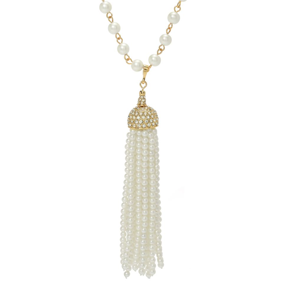 Kenneth Jay Lane Gold Plated Simulated Pearl Tassel 32" Necklace by Steals