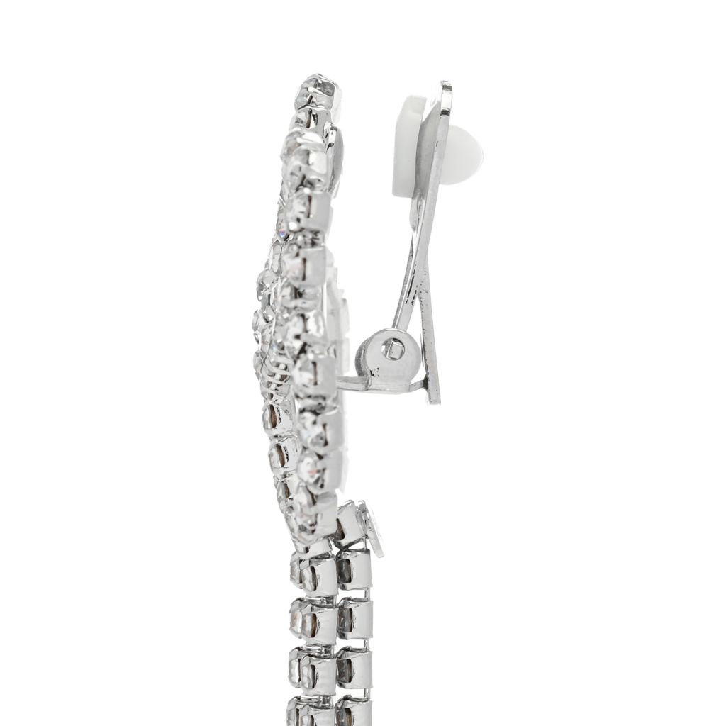 Kenneth Jay Lane Crystal Bow Duster Post or Clip-on 4.5" Drop Earrings by Steals