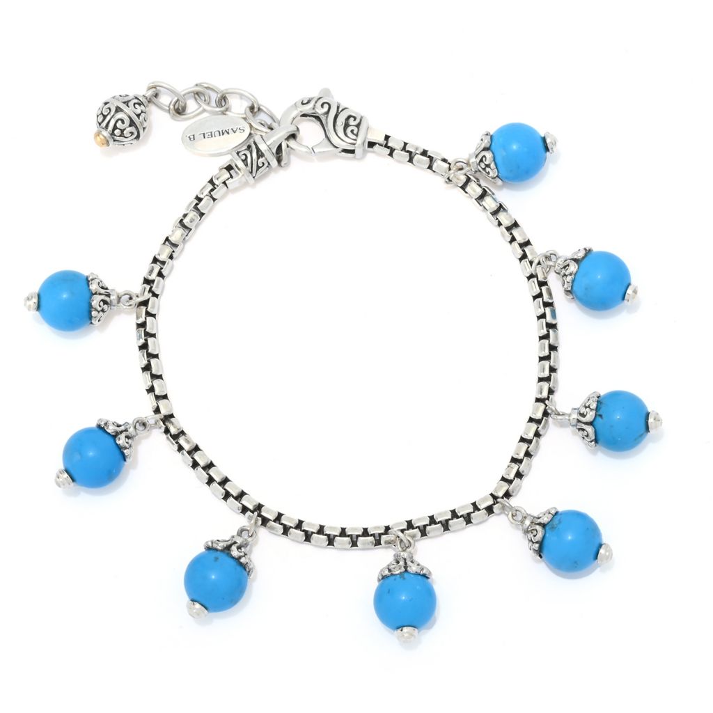 Artisan Silver by Samuel B. 18K Gold Accented Turquoise Bead Charm Bracelet by Steals