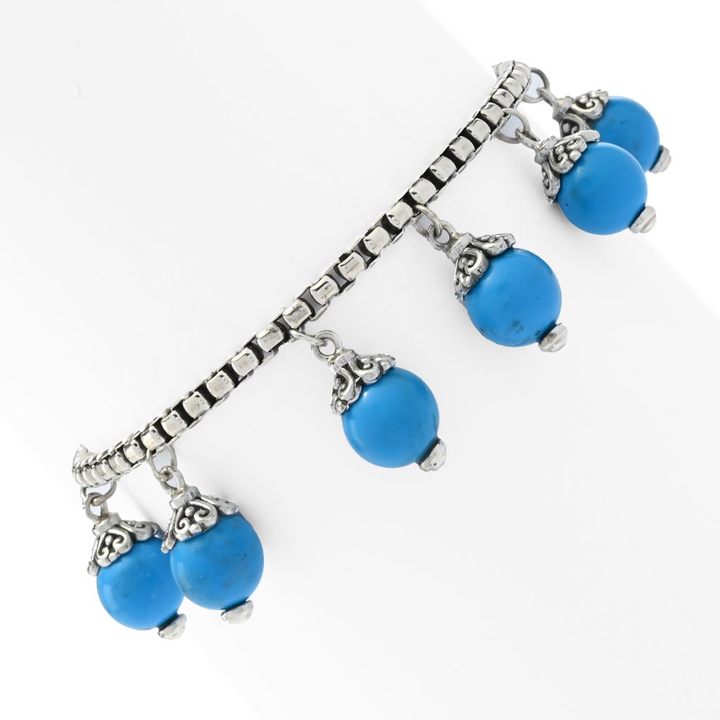 Artisan Silver by Samuel B. 18K Gold Accented Turquoise Bead Charm Bracelet by Steals