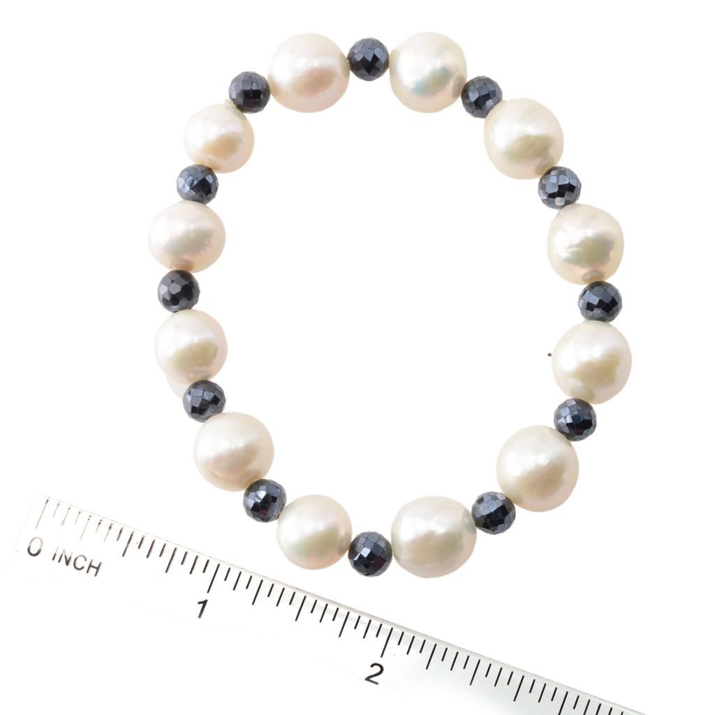 Far East Jewelry Baroque Freshwater Cultured Pearl & Black Spinel Stretch Bracelet by Steals