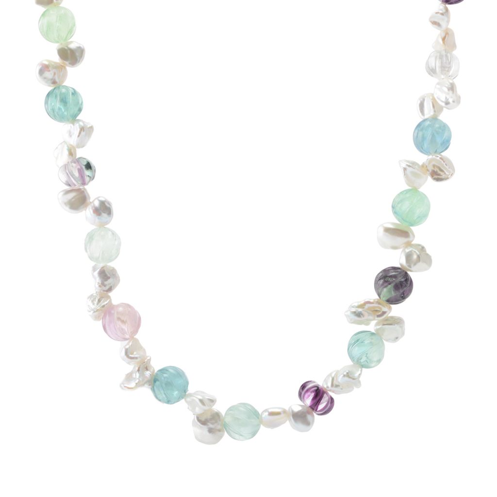 Far East Jewelry Keshi Freshwater Cultured Pearl & Fluorite Bead Necklace by Steals
