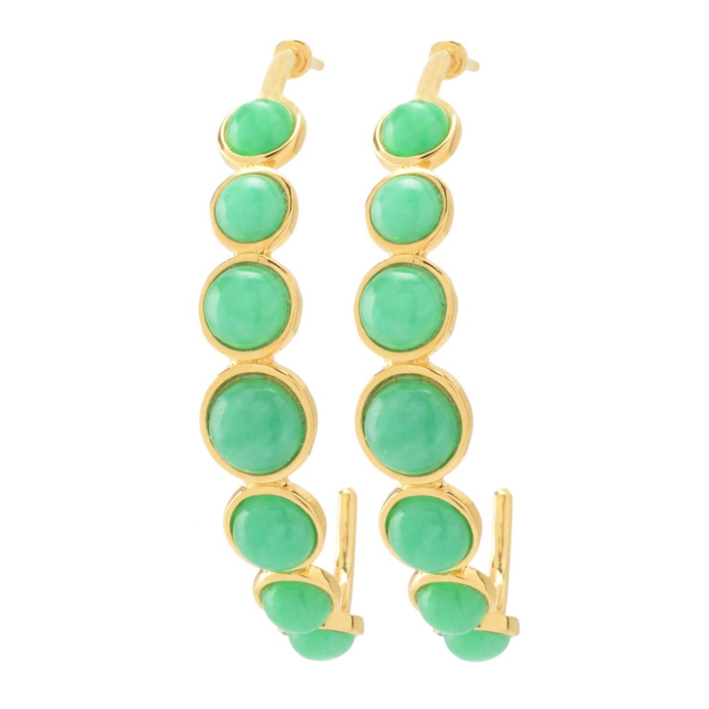 Far East Jewelry 18K Gold Plated Graduated Bezel Set Jade J-Hoop Earrings by Steals
