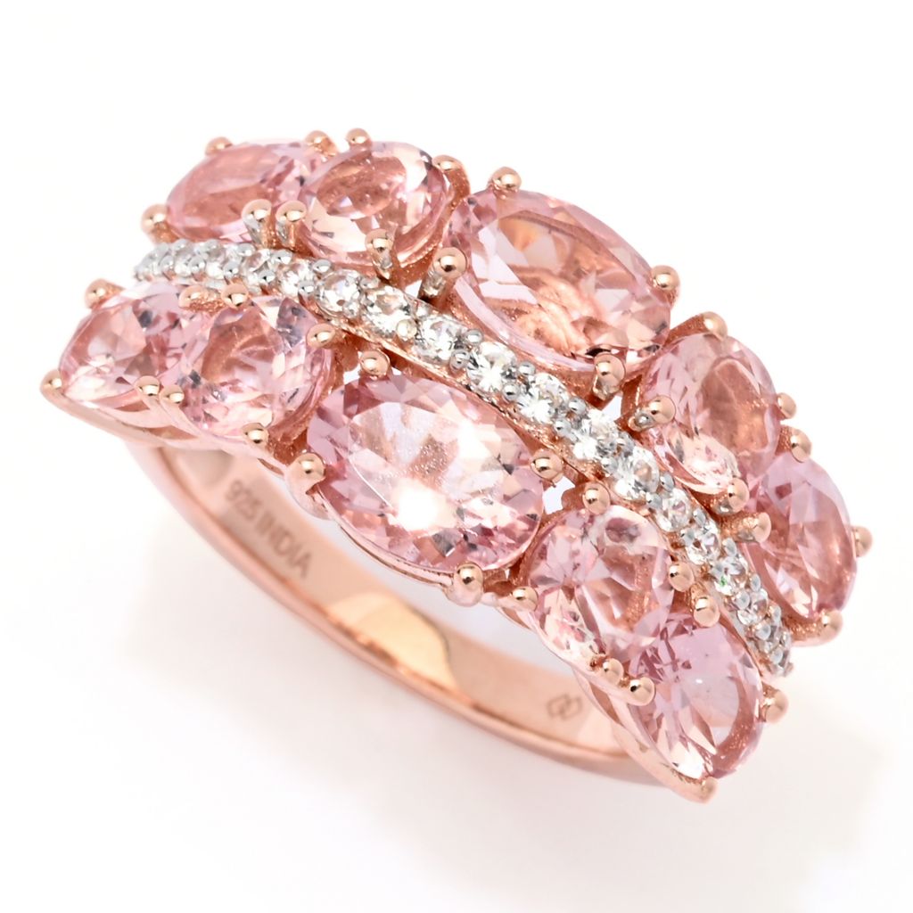Gem Treasures 4.88ctw Pink Morganite & Zircon Double Row Ring by Steals