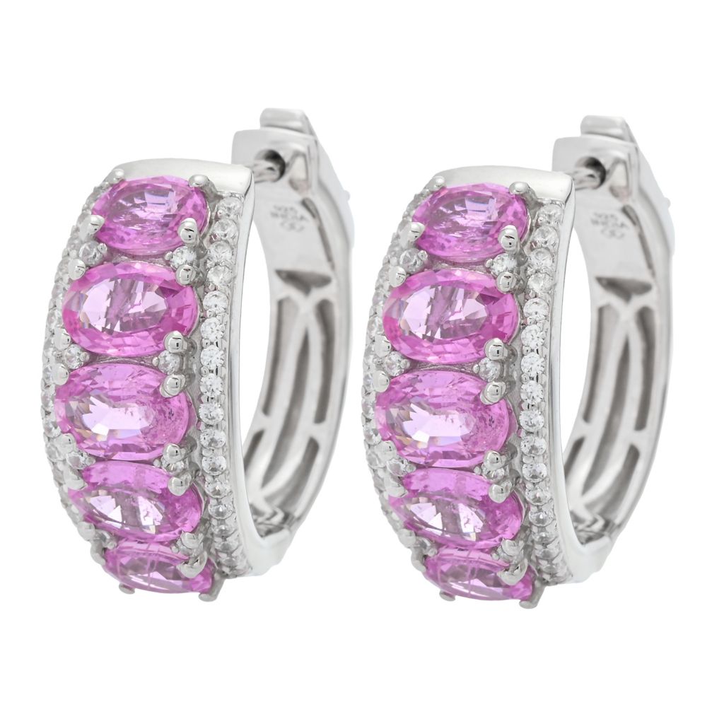 Gem Treasures 4.52ctw Pink Sapphire & Zircon Graduated Hoop Earrings by Steals