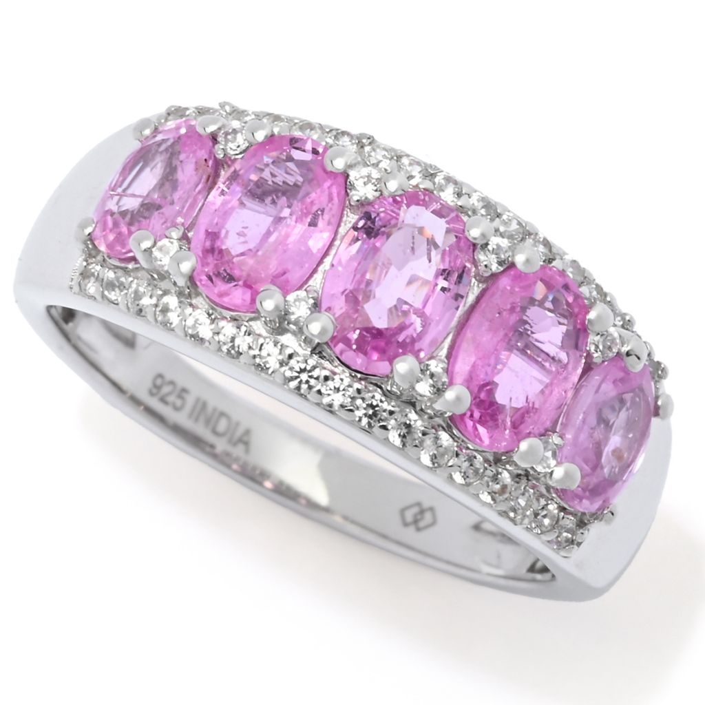 Gem Treasures 2.26ctw Pink Sapphire & White Zircon Graduated Band Ring by Steals