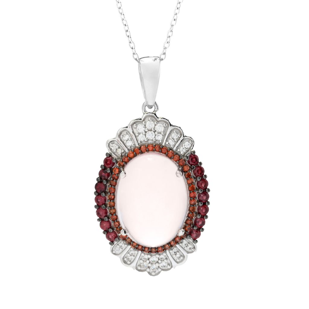 Gem Treasures 16x12mm Rose Quartz, Rhodolite Garnet & Zircon Pendant w/ Chain by Steals