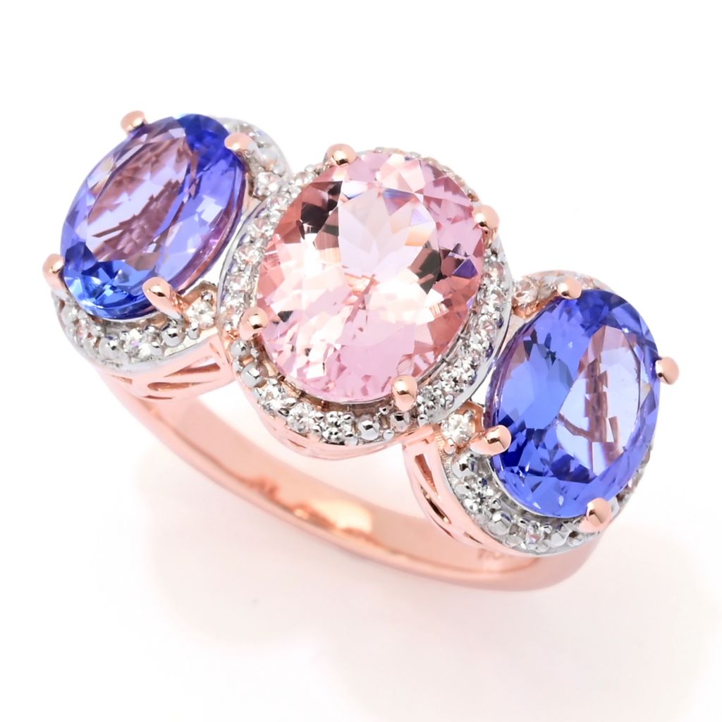 Gem Treasures 18K Rose Vermeil 4.73ctw 3-stone Morganite & Tanzanite Ring by Steals