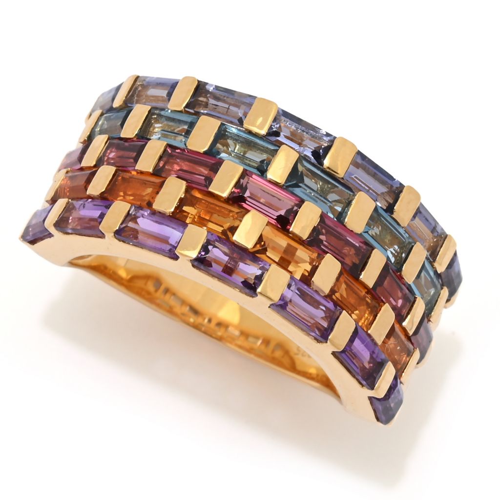 MUSE 18K Gold Plated 2.77ctw Baguette Multi Gemstone 5-Row Band Ring by Steals