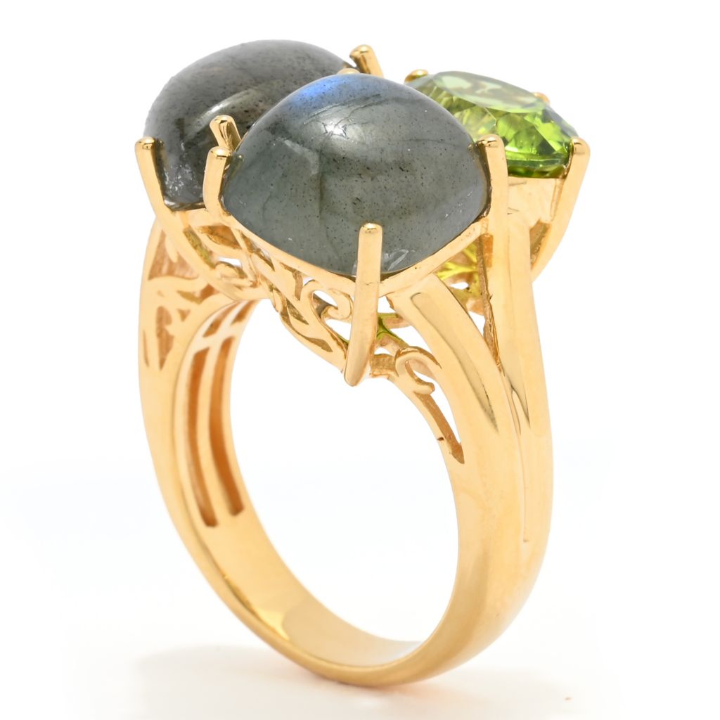 MUSE 18K Vermeil Labradorite & Peridot Multi Shape 3-Stone Cluster Ring by Steals