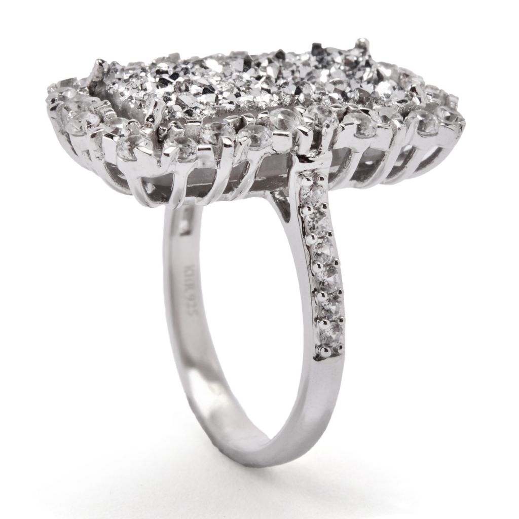 MUSE Sterling Silver 18x9mm Drusy & White Zircon Elongated Ring by Steals