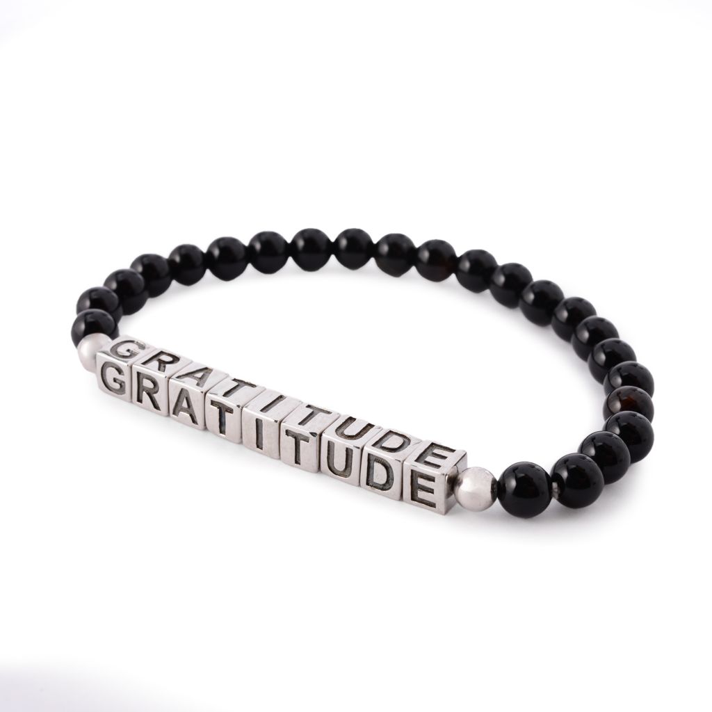 MUSE Platinum Plated Choice of Mantra Black Onyx Bead Stretch Bracelet by Steals