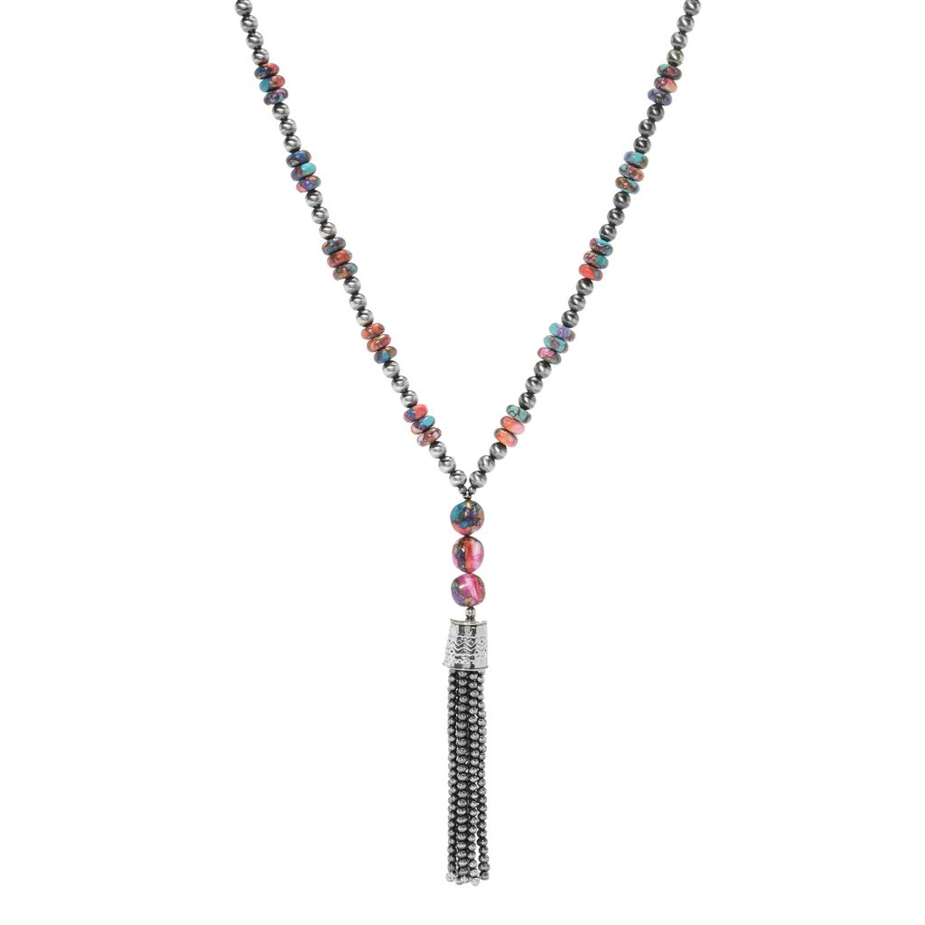 Southwest Elements Orange Dahlia Kingman Turquoise & Navajo Pearl Necklace by Steals