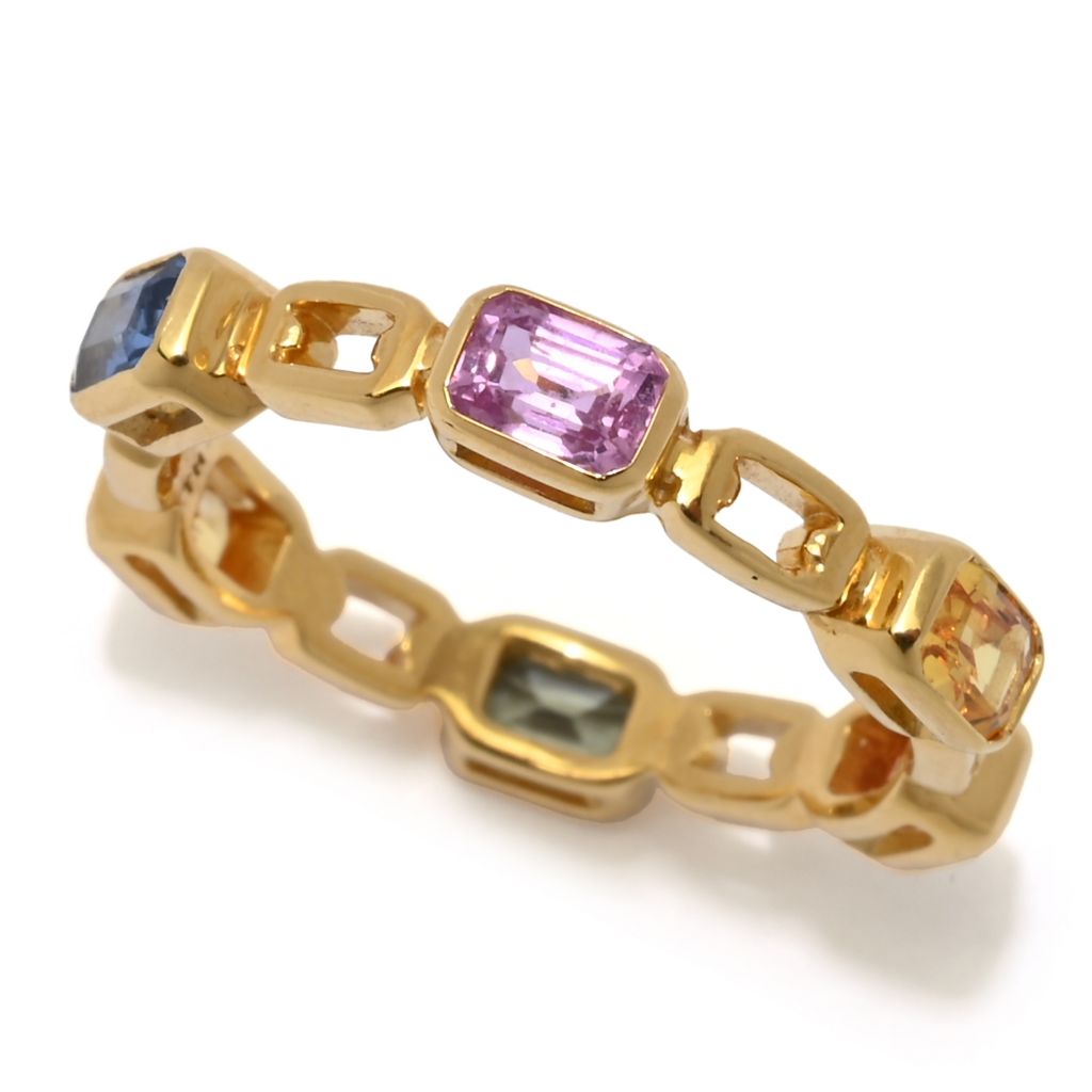 18K Gold Plated 2.37ctw Octagon Multi Sapphire Open Link Ring by Steals
