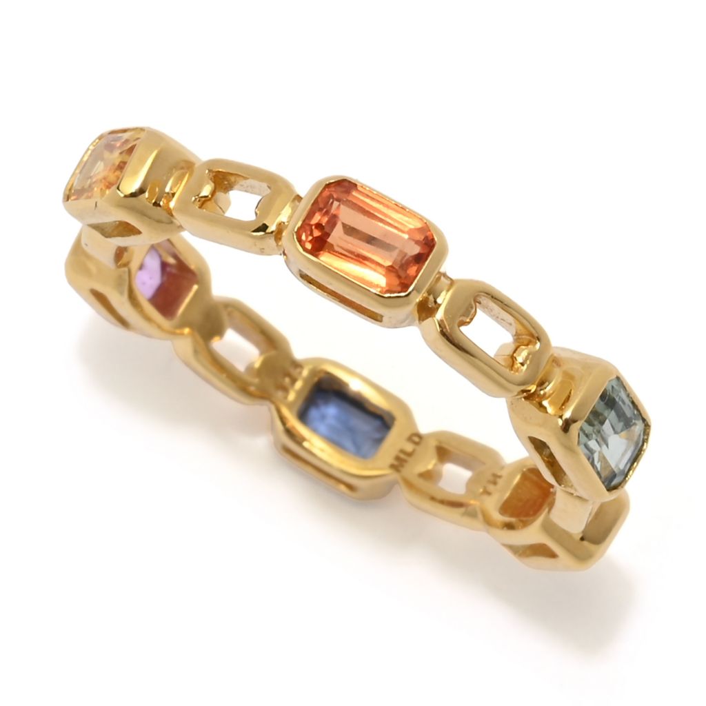 18K Gold Plated 2.37ctw Octagon Multi Sapphire Open Link Ring by Steals