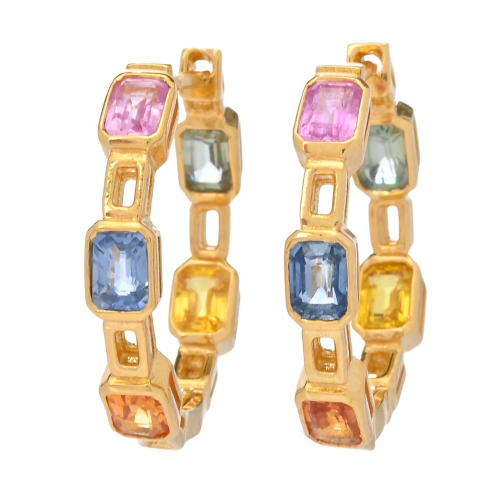 18K Gold Plated 3.00ctw Octagon Multi Sapphire Hoop Earrings by Steals