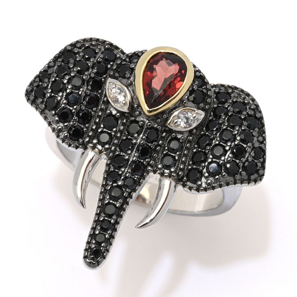 18K Gold Plated Platinum Plated 1.52ctw Garnet & Black Spinel Elephant Ring by Steals