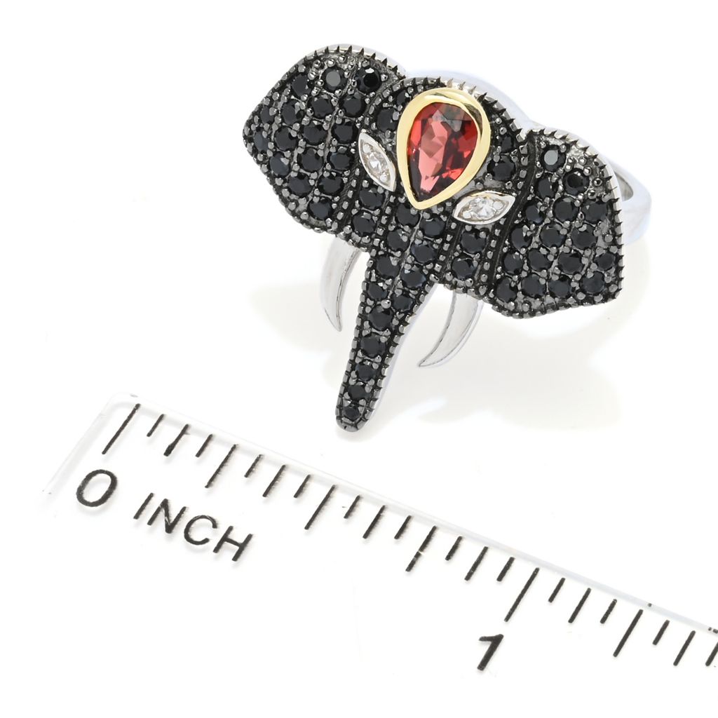 18K Gold Plated Platinum Plated 1.52ctw Garnet & Black Spinel Elephant Ring by Steals