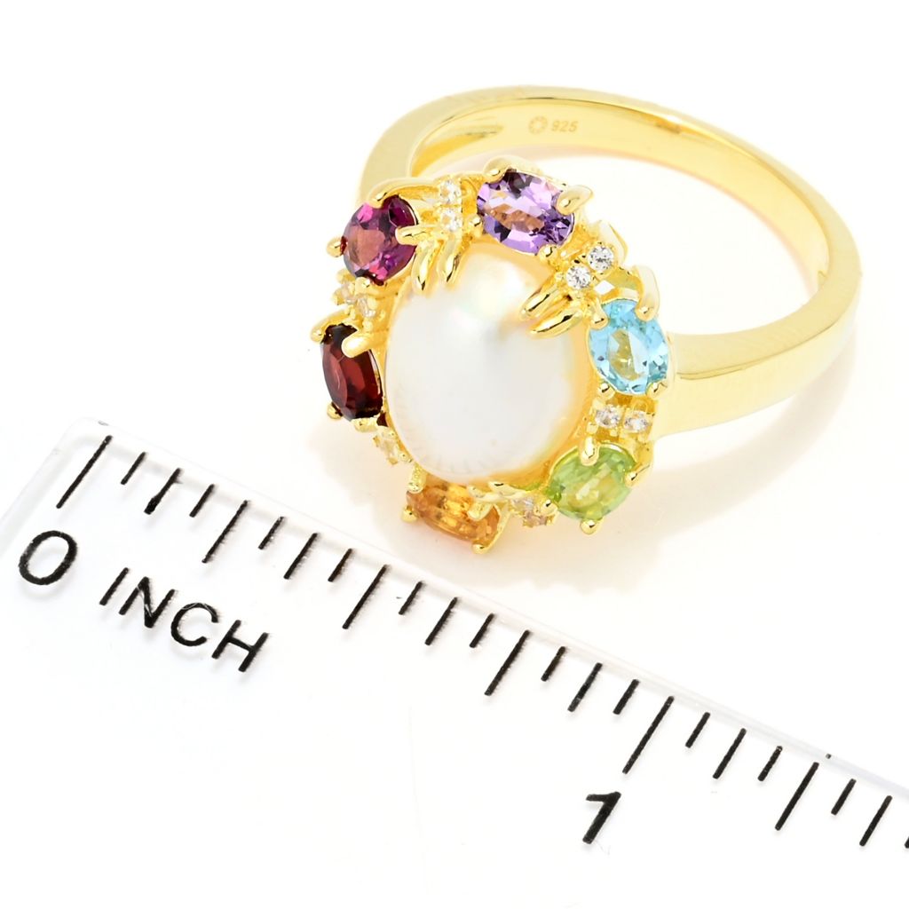 18K Gold Plated 10x8mm Oval Cultured Mabe Pearl & Multi Gemstone Ring by Steals