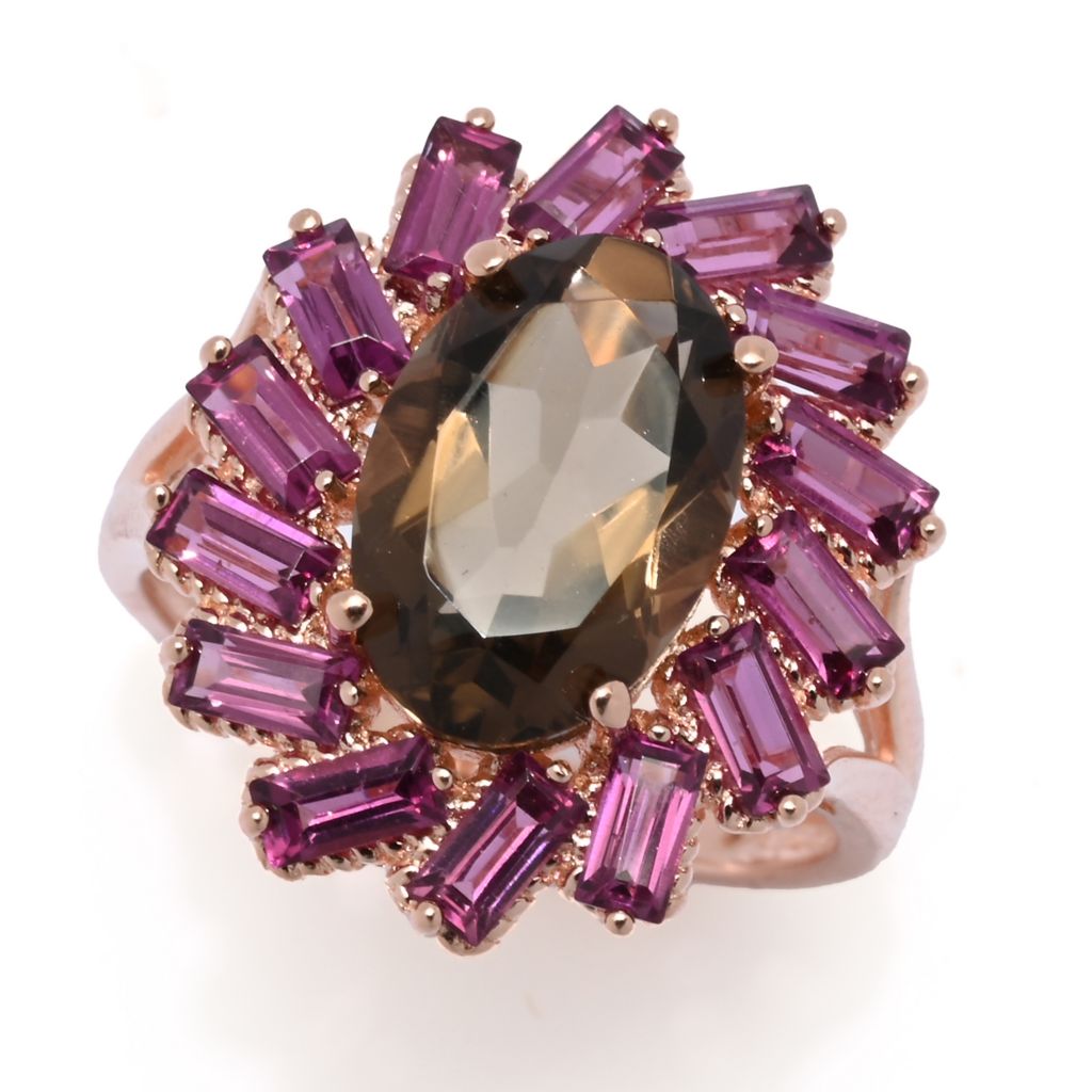 Rose Gold Plated Choice of Gemstone Oval & Baguette Cluster Halo Ring by Steals