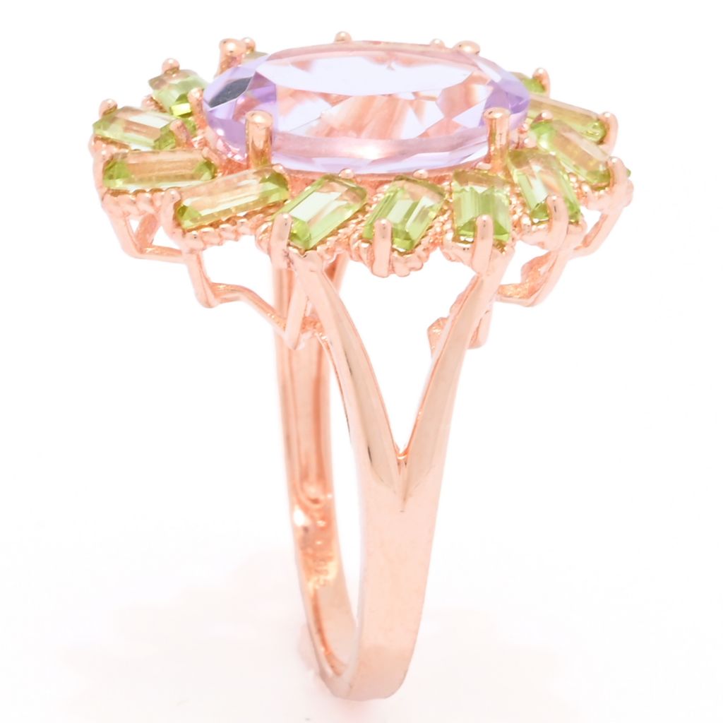 Rose Gold Plated Choice of Gemstone Oval & Baguette Cluster Halo Ring by Steals