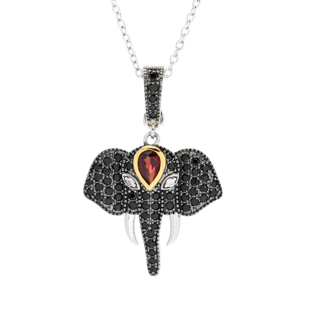 18K Gold Plated Platinum Plated 1.67ctw Garnet & Black Spinel Elephant Pendant by Steals