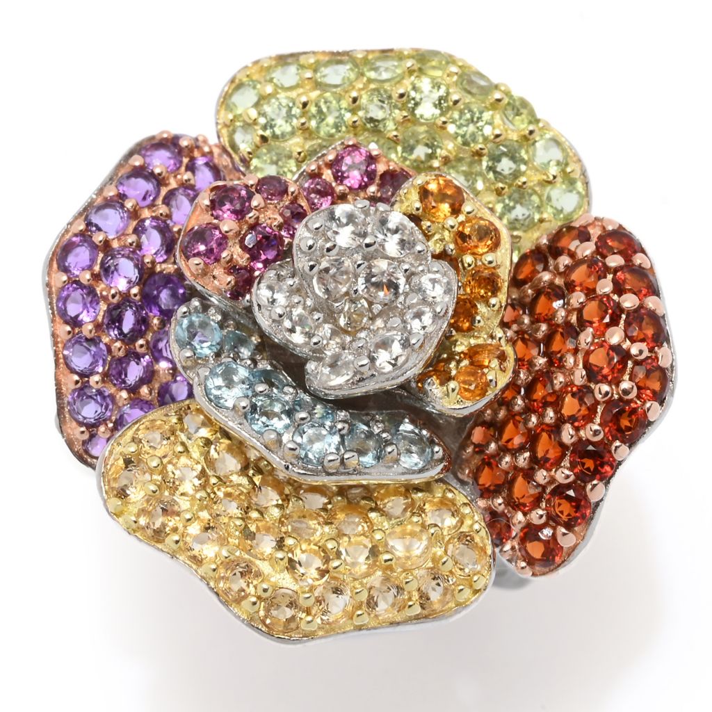 18K Gold & Platinum Plated 4.92ctw Multi Gem Blooming Flower High Set Ring by Steals